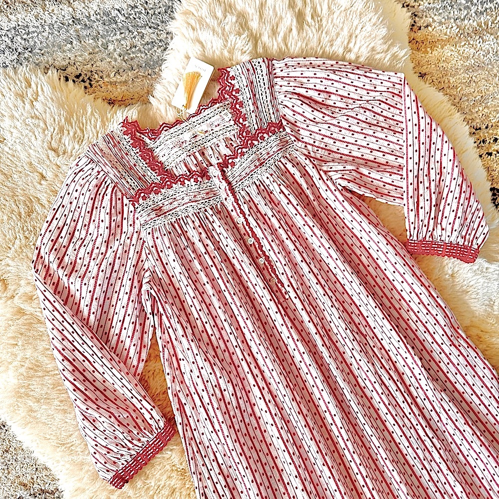 💋SOLD💋 ♥️🌹DÔEN ‘Emmeline’ Organic Cotton Voile Cascading Lace-Trim Nightgown - Picture 6 of 16